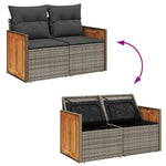 ZNTS 7 Piece Garden Sofa Set with Cushions Grey Poly Rattan Acacia 3327749