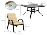 5 Pieces Outdoor Square Garden Dining Set w/ Tempered Glass Dining Table 4 Cushioned Armchairs, T3398P314105