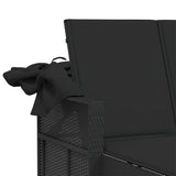 Double Sun Lounger with Canopy and Cushions Black Poly Rattan 365807