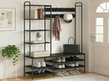Coat Stand with Shoes Bench Black Oak 120.5 x 34 x 190 cm 8012038