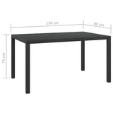 42791 Garden Table Black 150x90x74 cm Aluminium and WPC