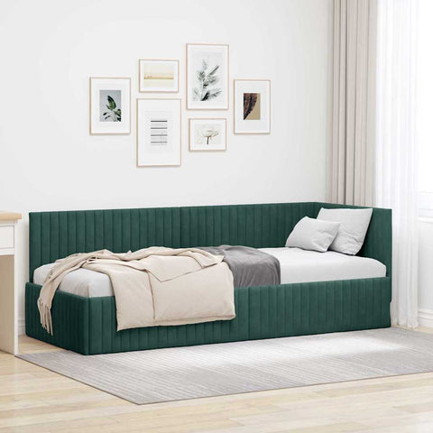 Corner Bed Frame with Headboard Dark green 80 x 200 cm Velvet 42016248