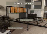 4.8ft Double Bed Frame with Industrial Wood Headboard, Steel Slat Support and 25.5cm Underbed T3398P328302