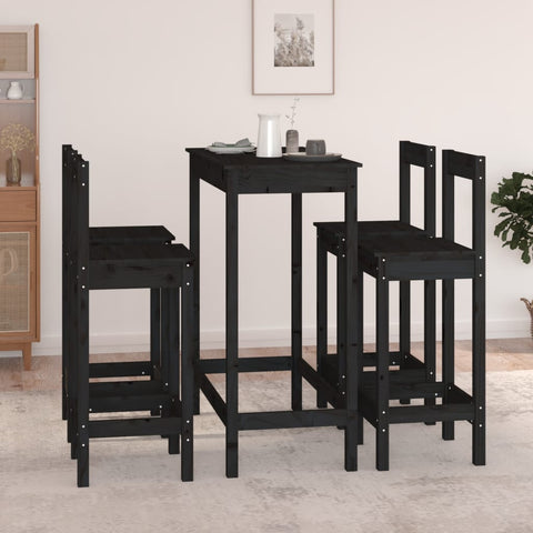 5 Piece Bar Set Black Solid Wood Pine 3124706