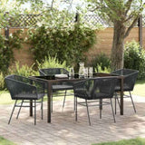 Garden Dining Set with Cushion 5 pcs Black Powder-Coated Steel 3380921