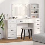 Dressing Table with Mirror Lights 3 pcs White Engineered Wood 3334209