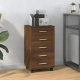 Drawer Cabinet with Castors Brown Oak Engineered Wood 342676