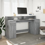 Desk with LED Lights Grey Sonoma 160x55x91 cm Engineered Wood 3309434