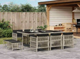 11 Piece Garden Dining Set with Cushions Light Grey Poly Rattan 3210971