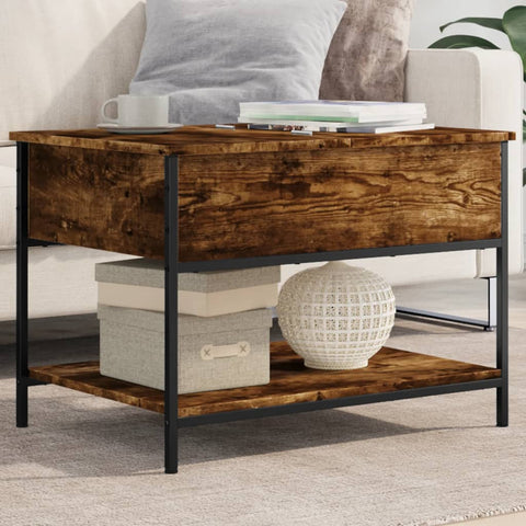 ZNTS Coffee Table Smoked Oak 70x50x50 cm Engineered Wood and Metal 845343