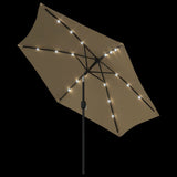 Garden Parasol with LED Lights and Steel Pole 300 cm Taupe 44512