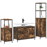 Bathroom Furniture Set with Drawer 3 pcs Smoked Oak and Black 3328381