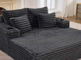 Chaise Lounge Chair Indoor, Plush Faux Fur Sleeper Sofa Couch Bed with Pillows & Wide Armrests, W5807P531941