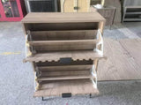 60cm-wide freestanding shoe cabinet featuring a natural oak wood grain finish and Mid-Century Modern W6296P537659