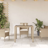 Garden Table with Glass Top Beige 90x90x75 cm Poly Rattan 365527