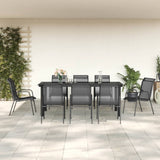 9 Piece Garden Dining Set Black Steel and Textilene 3200697