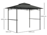 8' x 5' Grill Gazebo, Double Tiered BBQ Gazebo Shelter Canopy with LED Lights, 2 Side Shelves, T3398P322087