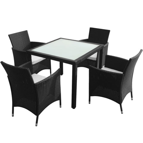 5 Piece Outdoor Dining Set with Cushions Poly Rattan Black 43130