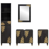 Bathroom Cabinet Set with Drawer 4 pcs Black Solid Mango Wood 3310161