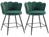 Set of Two Velvet-Feel Lotus Bar Stools - Dark Green T3398P377908