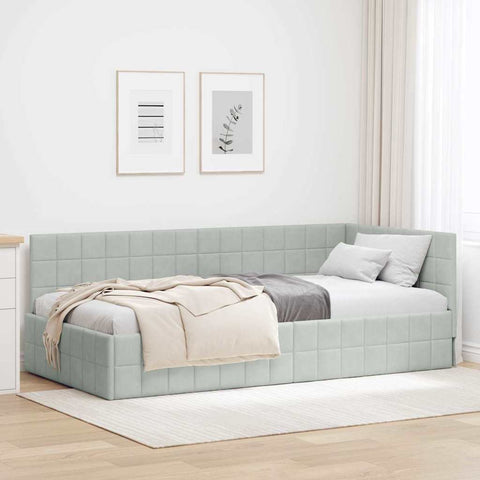 Corner Bed Frame with Headboard Light grey 100 x 200 cm Velvet 42016398