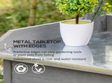 Garden Potting Table, Wooden Workstation Bench w/ Galvanized Metal Tabletop, Drawer, Storage Shelves T3398P314168