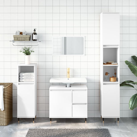 ZNTS 3 Piece Bathroom Furniture Set White Engineered Wood 3190213