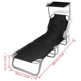 41197 Folding Sun Lounger with Canopy Steel and Fabric Black