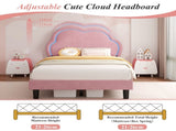 3ft Single Upholstered Bed with LED Adjustable Cute Cloud Headboard, Soft Velvet Bed Frame with N652P241968P