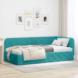Corner Bed Frame with Headboard Turquoise 90 x 200 cm Velvet 42016541