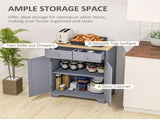 Side Storage Multi-use Sideboard Table Kitchen Floor Cabinet with Solid Wood Top, Adjustable Shelf, T3398P553467