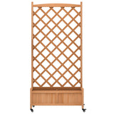 Planter with Trellis and Wheels Brown Solid Wood Fir 3207653