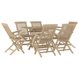 7 Piece Garden Dining Set Grey Solid Wood Teak 3155044