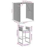 3 Piece Garden Bar Set with Cushions Grey Poly Rattan Acacia 3328897