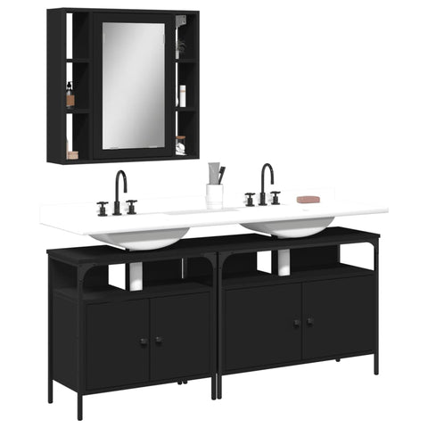 ZNTS 3 Piece Bathroom Cabinet Set Black Engineered Wood 3214725