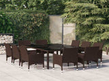 11 Piece Garden Dining Set Poly Rattan Brown 3095932