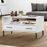 Coffee Table with Metal Legs White 85x50x45cm Solid Wood OSLO 351035