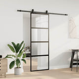 Sliding Door with Hardware Set Black 76x205 cm Tempered Glass 3375969