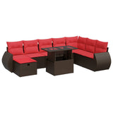 9 Piece Garden Sofa Set with Cushions Black Poly Rattan Acacia 3327924