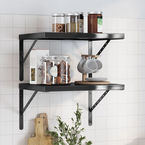 ZNTS Wall Shelves 2 pcs 50x40x3 cm Black Stainless Steel 30293