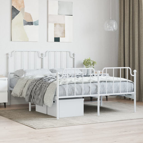 ZNTS Metal Bed Frame with Headboard and Footboard White 140x190 cm 373954