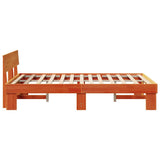 Bed Frame with Headboard Wax Brown 135 x 190 cm Solid Pine Wood 872577