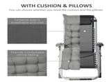 2pc Reclining Zero Gravity Sun Loungers ,Folding Chaise Lounge Chair with Cushions, Dark Grey T3398P318688