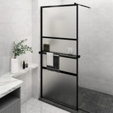 Walk-in Shower Wall with Shelf Black 90x195 cm ESG Glass&Aluminium 3185463