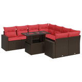 9 Piece Garden Sofa Set with Cushions Brown Poly Rattan Acacia 3326295