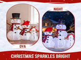 Set of 3 Lighted Snowman Family Christmas Yard Decorations, 60cm 90cm 120cm Pre-lit Pull Up Snowman 12090864