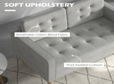 Modern 2 Seater Sofa with Hidden Storage, 117cm Tufted Cotton Couch with Wood Legs, Compact Loveseat T3398P344490