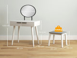 Dressing Table with Mirror and Stool, Vanity Makeup Desk Set with 2 Drawers, Cushioned Stool and T3398P378743