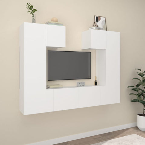 6 Piece TV Cabinet Set White Engineered Wood 3114454