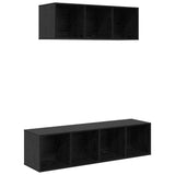 TV Cabinet Set Wall-mounted 2 pcs Black Oak Engineered Wood 3393355